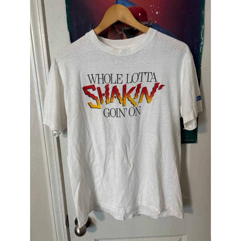 Vintage Hanes Beefy-T Whole Lotta Shakin Goin On Graphic T-Shirt White Large USA